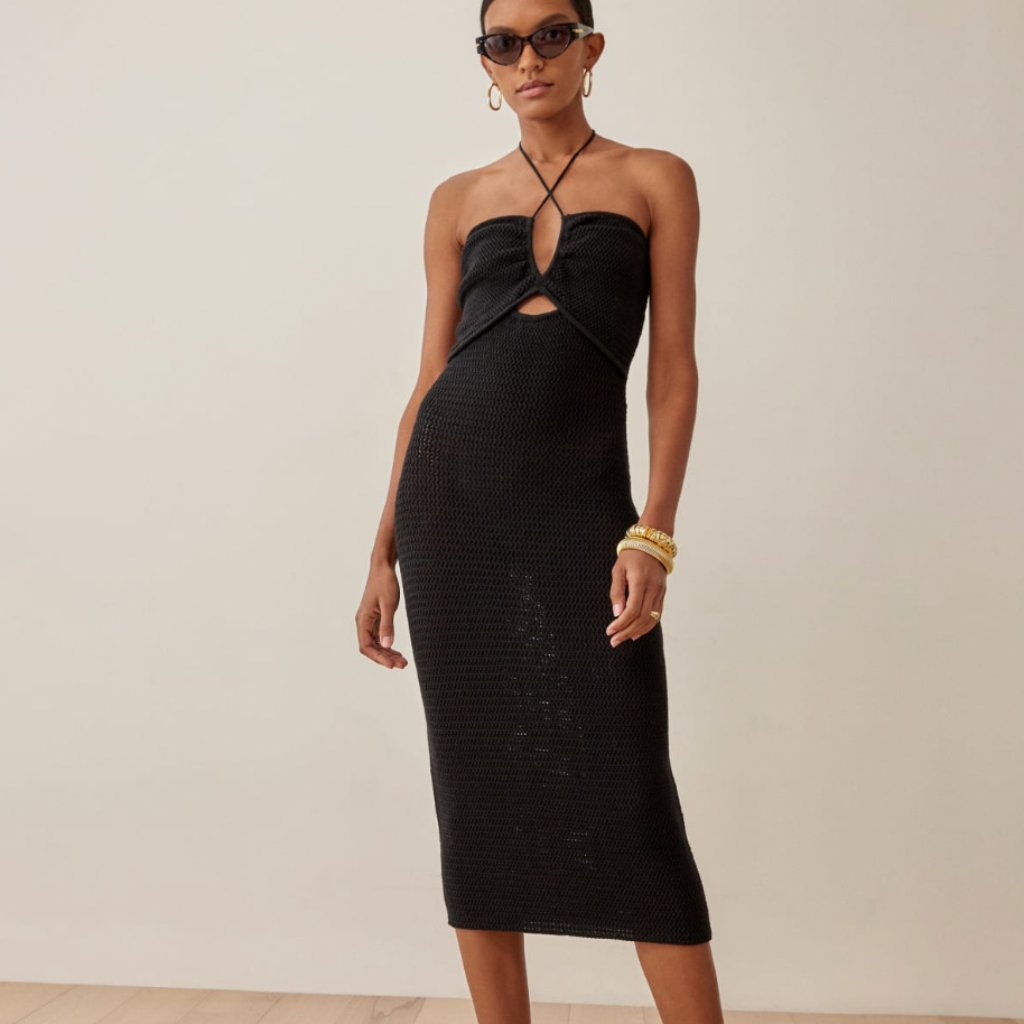 Reformation - Black Venete Open Knit Dress - Size Xs
